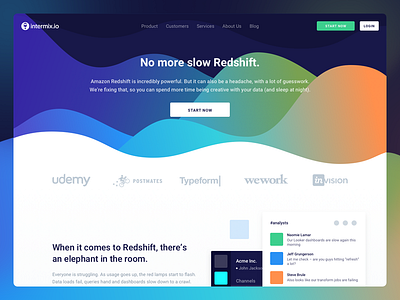 Intermix.io SaaS Homepage Design analytics clean data design graph landing page redshift saas startup ui ux wave