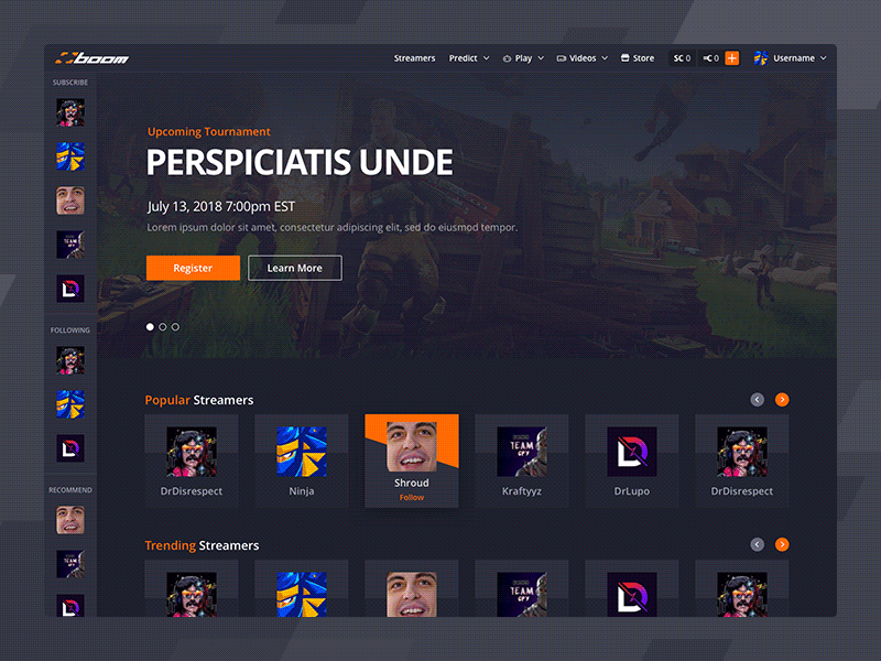 GamerRank: Esports Homepage and Dashboard by Koncepted on Dribbble