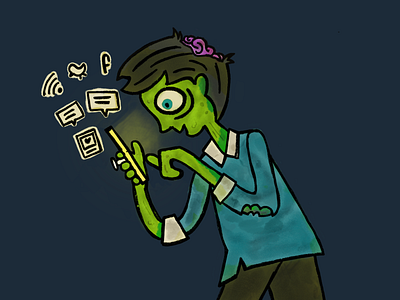 Don't Scroll and Stroll illustration procreate texting zombie