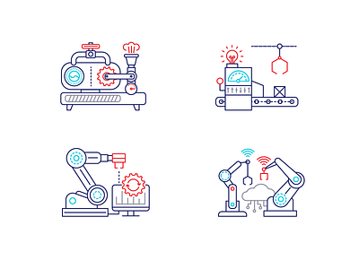 Four stages of industrial revolution cyber system design illustration industry iot line production line vector