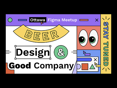 Figma Meetup Hype 👀 ampersand beer collaborative colorful cursor design figma figmadesign flat illustration illustration post shapes social media ui ux
