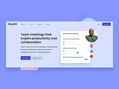 Team Meetings Header banner buttons clean ui collaboration colorful header hero image meeting navigation note people product design productivity team to do app visual design web design website