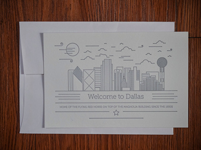 Dallas skyline dallas design illustrations letterpress line post card