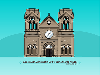 Cathedral Basilica of Francis of Assisi — Santa Fe, NM building cathedral illustration landmark line art new mexico santa fe zia