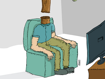 Watching TV couch head illustration tree tv watching