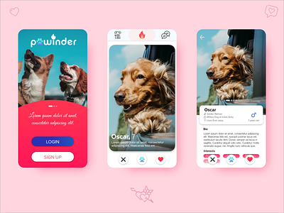 Pawinder | Tinder for dogs animal app concept design dog flat flat design minimal mobile tinder ui uidesign