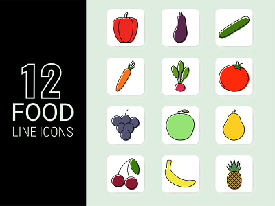 Food Line Icons design food fruit graphic design icon icons illustration lineart ui ux vector vegetables