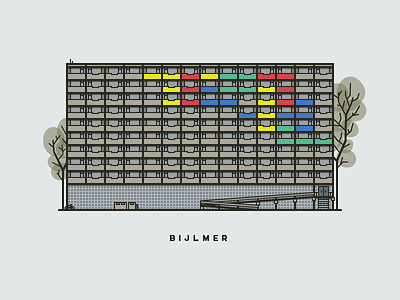 Bijlmer Building apartment bijlmer building filled flat illustration outline pixel perfect vector