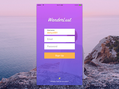 Daily UI 001 Sign Up dailyui dailyui001 mobile signup travel wanderlust