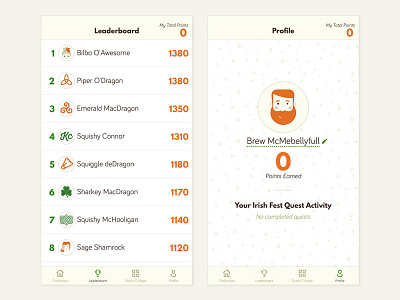 Irish Festival App Leaderboard + Profile