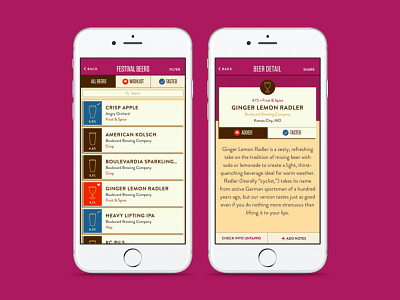 Boulevardia 2017: Beer Listing + Beer Profile clean app design clean ui colorful app colorful design event app event ux festival app festival design festival ux schedule ui