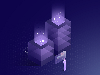 Crypto Mining Farm glow illustration isometric minimal neon