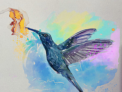 Humming Bird adobefresco creative handmade illustration watercolor