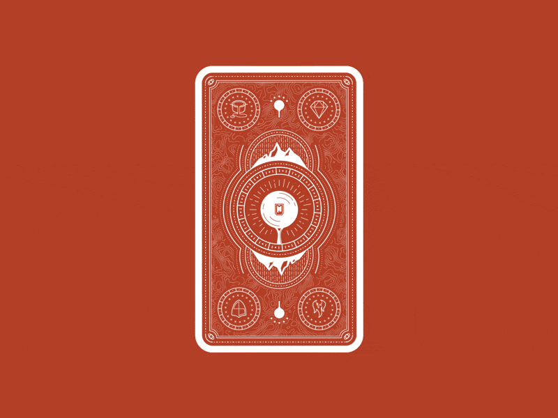 Cast Iron Card Back Shuffle tarot skillet shield mountains iron fire diamond cast card back