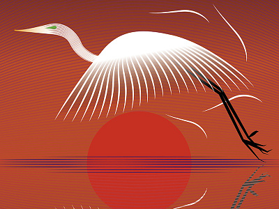 Heron Moiré adobe animals blu color heron illustration illustrator moire red sunset wacom white