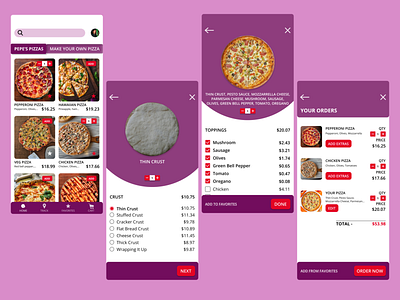 Pizza ordering challenge - Crowwwn crowwwn crowwwn challenge design food food app mobile app pizza pizza app pizza ordering challenge ui uiux ux uxui design