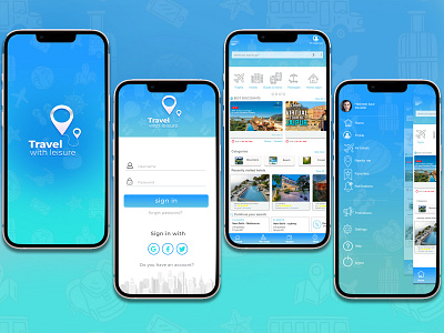 travel app designing advertisement banners branding design graphic design illustration logo posts typography ui