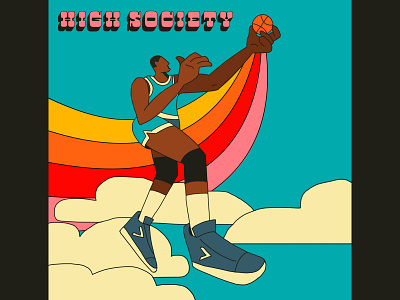 High Society 70s basketball brand illustration editorial illustration old school package illustration rainbow retro