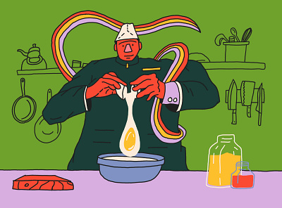 What's Cookin baking chef chefin chefing color cooking drawing hungry illustration keepinon line pots potsandpans rainbow