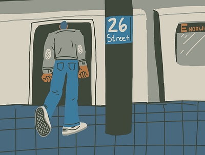 Night Riding character dark illustration limited palette metro mood study subway