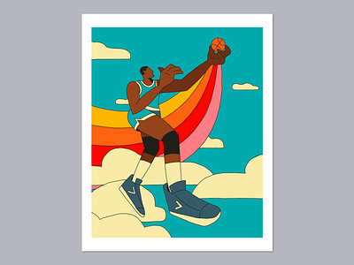 High Society Print art ball basketball clouds design drawing fly game hoops illustration old school print retro sky