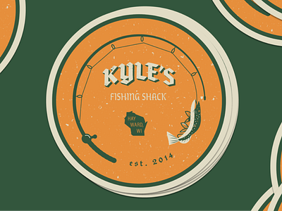 Kyles Fishing Shack badge beer coasters fishing illustration vector vintage