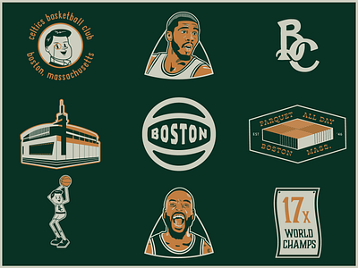 Duos x Celtics badge basketball branding design hoops illustration logo portrait vector
