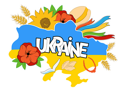 Ukrainian map with national symbols