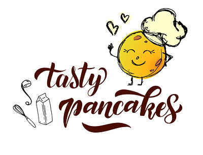tasty pancakes branding calligraphy cartoon design graphic design illustration lettering logo pancake day poster shrovetide vector