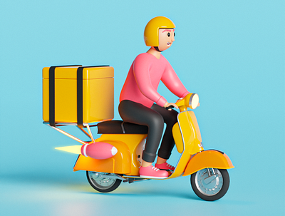 3D Delivery Guy on Scooter 3d 3d model 3d modeling 3dmodeling blender cartoon character character model cute cycles delivery delivery service fast delivery graphic design guy illustration low poly model poster social media