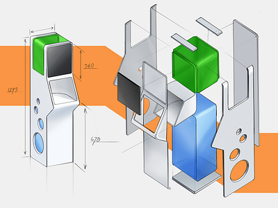 AlgiGo Dispenser - Exploded design drawing exploded exploded view industrial industrial design technical drawing