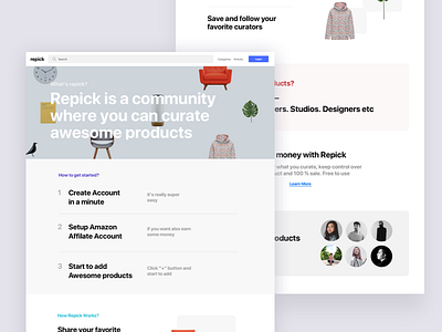 What's Repick? Landing page curate curation landing page products repick simple whats repick