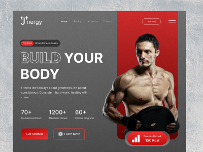 Jnergy Fitness Landing Page animation application blue body branding cloud design fitness gym illustration landing page ui user experience user interface ux web webstie