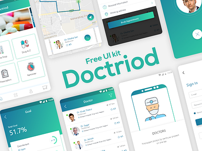 Doctriod Health Care App UI Kit For Free. anriod app design doctiod freeuikit health ios ui ux