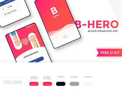 B Hero- Blood donation app free Ui Kit 2018 android app design free freebie ios ui uikit ux web