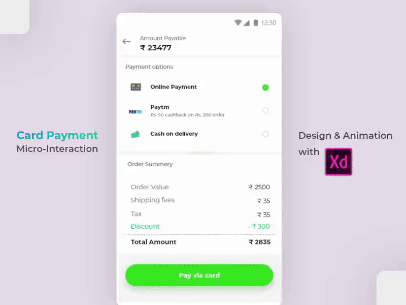 Card Payment Transaction Interaction 2018 adobe xd android app checkout process design hci illustration ios micro animation micro interactions trend ui user ux web