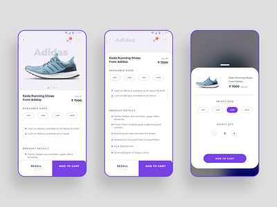 Product Details & Add to cart Screen android app design dribbble ecomerce inspiration ios minimal app product detail page product page trend ui user ux