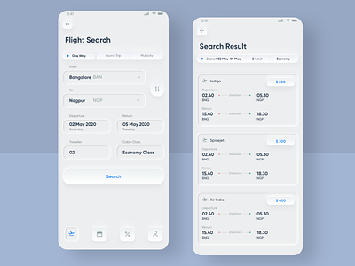 Flight search Skeuomorphic Design UI 2020 android app design design trends designs dribbble inspiration ios skeuomorphic trend ui ux web