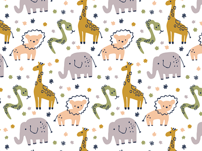 Illustrated Animal Pattern baby design drawing fun illustration illustrator kids pattern print design vector