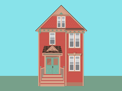Home illustration building city cute geometry home house neighborhood old pink town vector windows