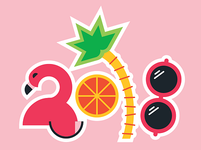 Tropical 2018 flamingo flat fun icon illustration new year palm tree pink shades sticker sunny tropical