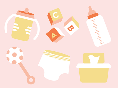 Baby-themed icons baby blocks bottle diaper icon illustration newborn rattle sippy toys welcome wipes