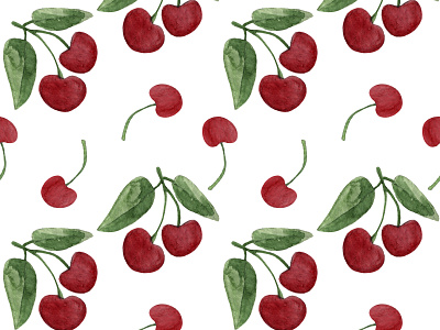 Watercolor seamless pattern of cherries cherry design fabric hand drawn illustration paper pattern print seamless summer textile watercolor