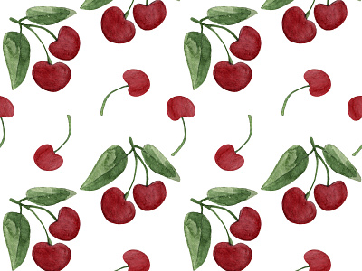 Watercolor seamless pattern of cherries