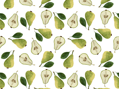 Watercolor seamless pattern of pears design fabric garden hand drawn harvest illustration paper pattern pears seamless watercolor