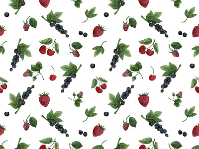 Watercolor seamless pattern of berries berries bright cherries design fabric garden hand drawn illustration paper pattern seamless watercolor
