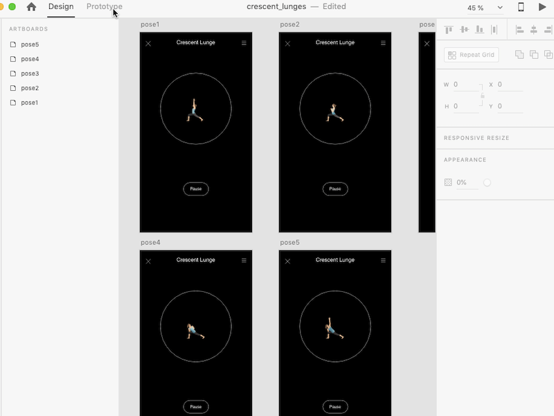 Animated Crescent Lunge with Auto Animate & Snap Transition adobe xd animation crescent lunge excercise fitness fitness animation fitness app gif interface animation motion ui animation workout workout animation workout app animation xd