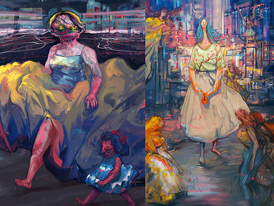 neon girls art colours digitalart illustration painting