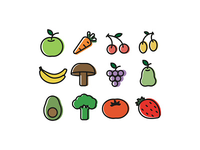 12 food line icons app graphic design illustration vector