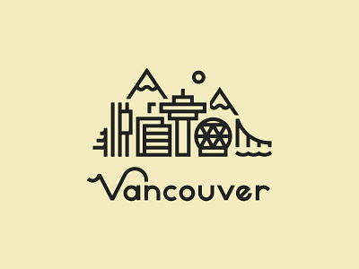 Vancouver better late than never cityscape icon illustration thick lines vancouver